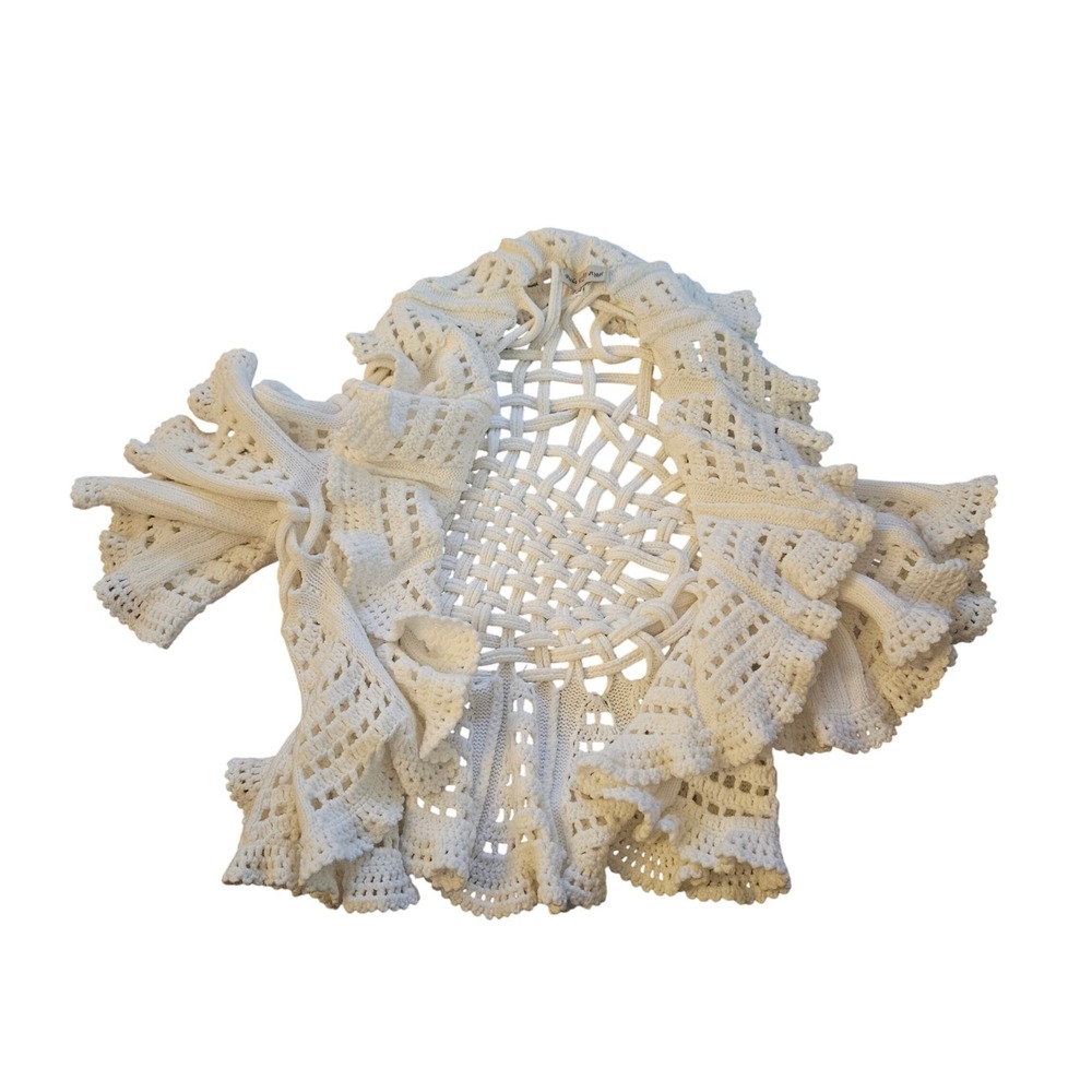 Paola Poggi Italy‎ Crochet Ruffle Open Front Cardigan Top